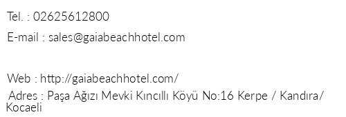 Gaia Beach Hotel telefon numaralar, faks, e-mail, posta adresi ve iletiim bilgileri